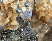 French Bliss: French Souvenir Earrings Filigree, Pyrite and Rhinestone Earrings Vintage Assemblage Earrings Repurposed Jewelry