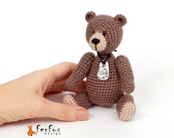 Miniature teddy bear stuffed animal, collectible teddy bear plushie, Tiny stuffed bear
