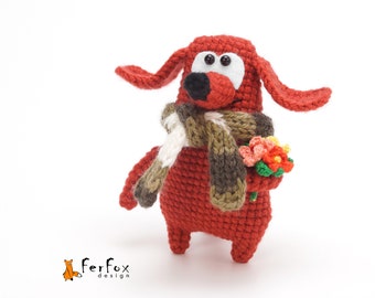 Plush dachshund dog with flowers, Kawaii dog stuffed animal, Doxie dog plushie girlfriend gift