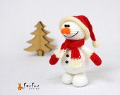 Stuffed snowman doll, Christmas snowman with Santa hat, Cute snowman plushie