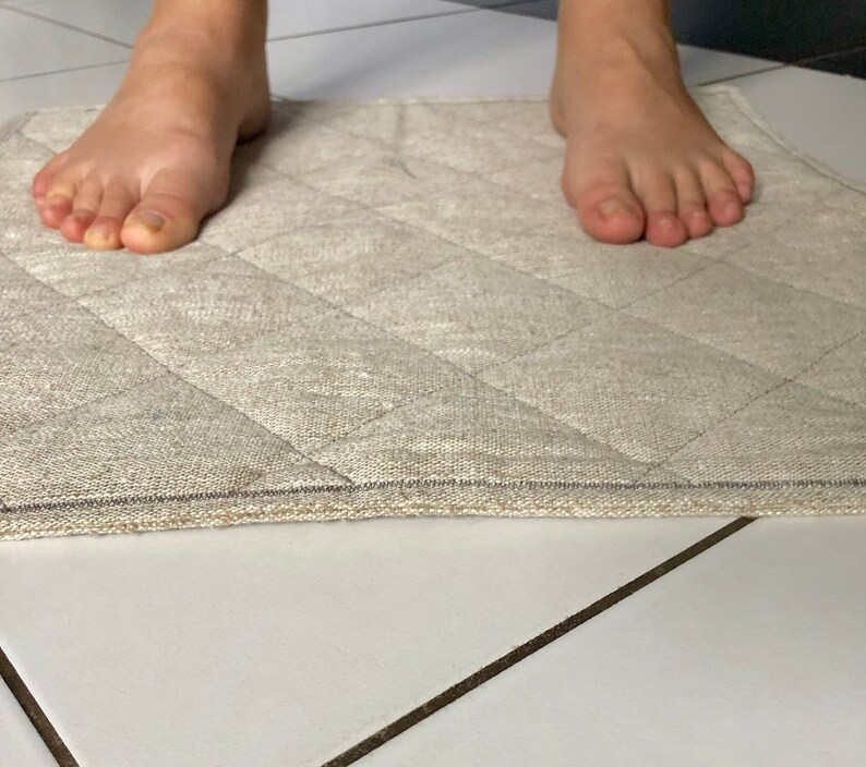 Natural Linen Padded Bath Mat With Matching Fringed Bath Etsy