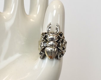 Vintage Early 2000s Stag Beetle Insect Sterling Silver Ring