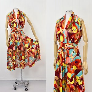 1970s Psychedelic Floral Colorful Jumpsuit One Piece Disco Party