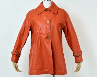 1960s Bonnie Cashin Sills Untagged Orange Leather Jacket Coat