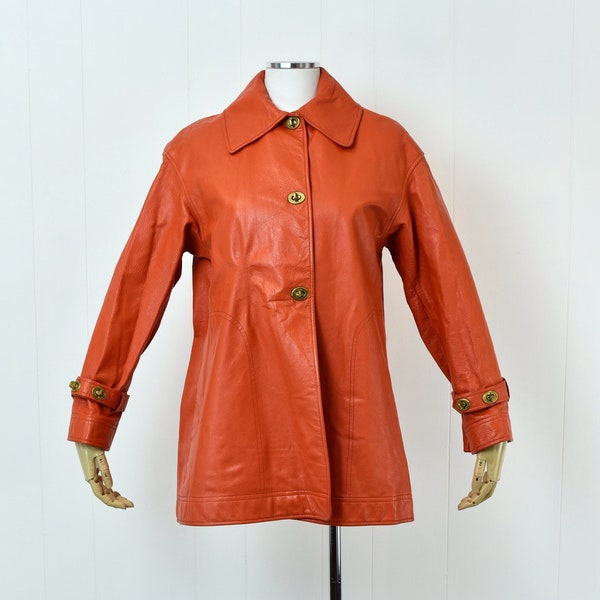 1960s Bonnie Cashin Sills Untagged Orange Leather Jacket Coat