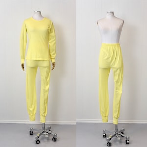 1970s/1980s Belle Brummell Yellow Two Piece Pajama Loungewear Shirt & Pants Set