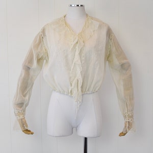 Antique 1900s White Voile Floral Embroidered Blouse image 1