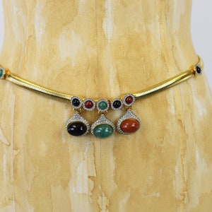 1980s Judith Leiber Rhinestone Multicolored Gold Statement Belt