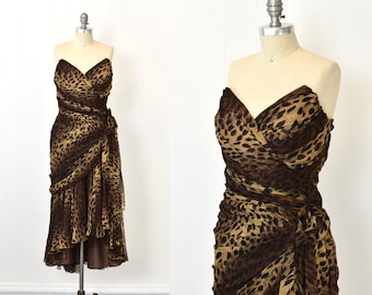 1980s Tadashi Cheetah Leopard Animal Print Party Cocktail Dress Gown