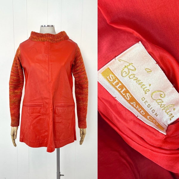 1960s Bonnie Cashin Sills Orange Coral Leather Wool Mod Pullover Blouse Sweater Top