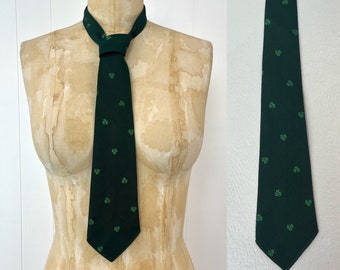 1950s Irish Shamrock St. Patrick's Day Green Elliott's Irish Poplin Silk Wool Tie Necktie