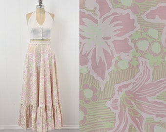 1960s Lilly Pulitzer Pink Green Lily Floral Lace The Lilly Maxi Skirt