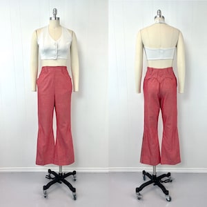 1970s Red White Striped Woven Cotton Flare Bell Bottom Western Pants