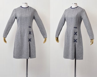 1960s Minx Modes Blue & White Wool Mod Dress