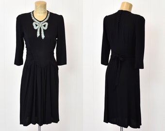1940s Black Sequin Bow Dress
