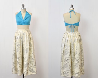 1990s Oscar de la Renta Lillie Rubin Floral Metallic Gold Silver Ivory Bridal Wedding Maxi Skirt