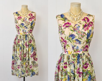 1950s/1960s Floral Sheer Spring Pinup Day Dress Volup