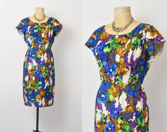 1960s Desmond's Silk Floral Wiggle Dress