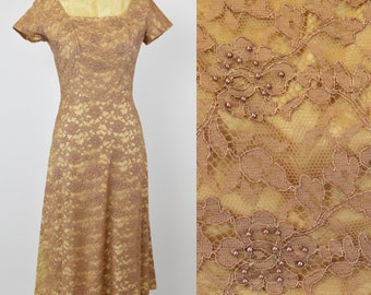 1950s Tan Lace Dress