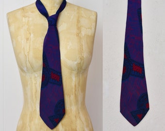 1940s/1950s Blue Red Abstract Novelty Print d'Arsac Park Avenue New York Tie