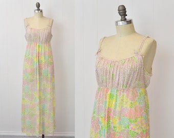 1960s/1970s Van Raalte Floral Sheer Nylon Lingerie Dress Nightgown Boudoir