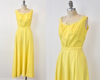 Antique 1800s/1900s Victorian Edwardian Yellow Lace Cotton Lawn Lingerie Sun Underdress Slip Dress
