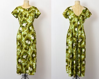 1960's Green Floral Ui-Maikai Hawaiian Dress
