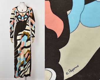 Vintage 80s Jeanne Marc Dress | Novelty Print Long Sleeve, Size 8