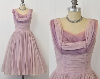 1950s Lavender Purple Ombre Tulle Cupcake Prom Party Pinup Gown Dress