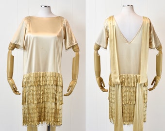 1920s Beaded Fringe Rhinestone Flapper Dress