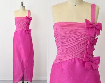 1980s Louis Feraud Pink Bow Party Dress Gown