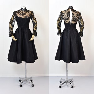 1990s Oscar de la Renta Black Lace Illusion Dress