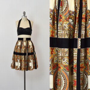 1950s Ethnic Indian Paisley Novelty Print Everfast Fabrics Circle Skirt