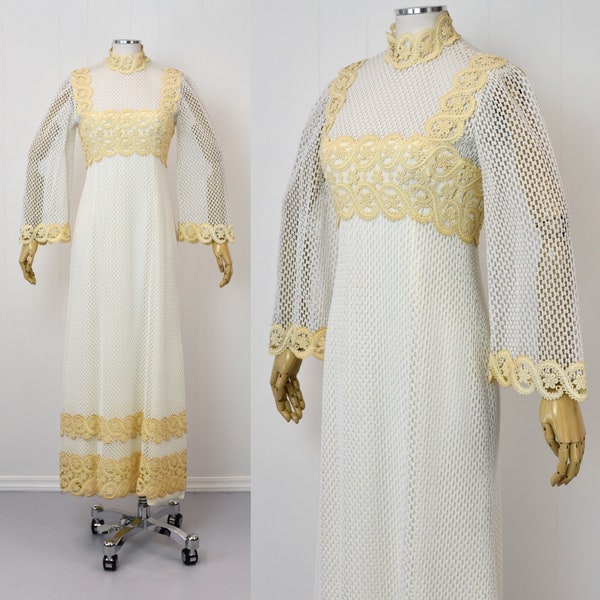 1970s Lillie Rubin White Lace Floral Maxi Dress