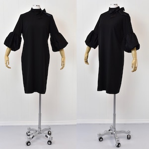 1960s Black Puff Sleeve Dress with Bow