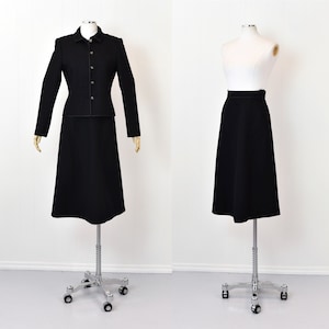 1980s Louis Féraud Black Wool Jacket & Skirt Two Piece Suit Set