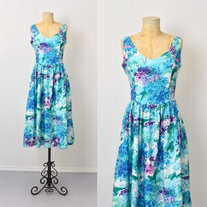1970s/1980s Malia Floral Watercolor Hawaiian Pinup Dress