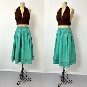 1940s Mint Green White Petite Floral Print Skirt