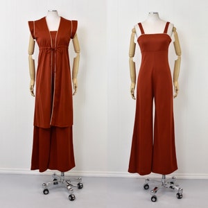 1970s Rust Jumpsuit & Blouse Polyester Disco Studio 54 Groovy Two Piece Set