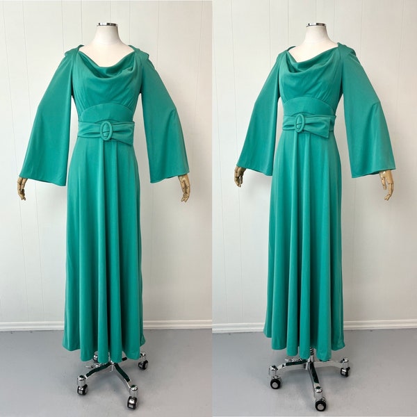 1970s Eva Gabor by Estevez Aqua Gown Maxi Dress