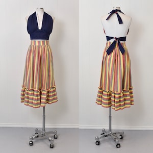1940s Striped Circus Ruffled Maxi Peasant Skirt