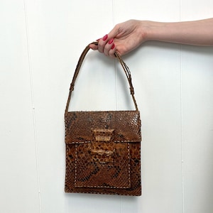 1950s Snakeskin Reptile Brown Black Adjustable Length Purse Handbag