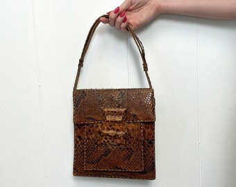 1950s Snakeskin Reptile Brown Black Adjustable Length Purse Handbag