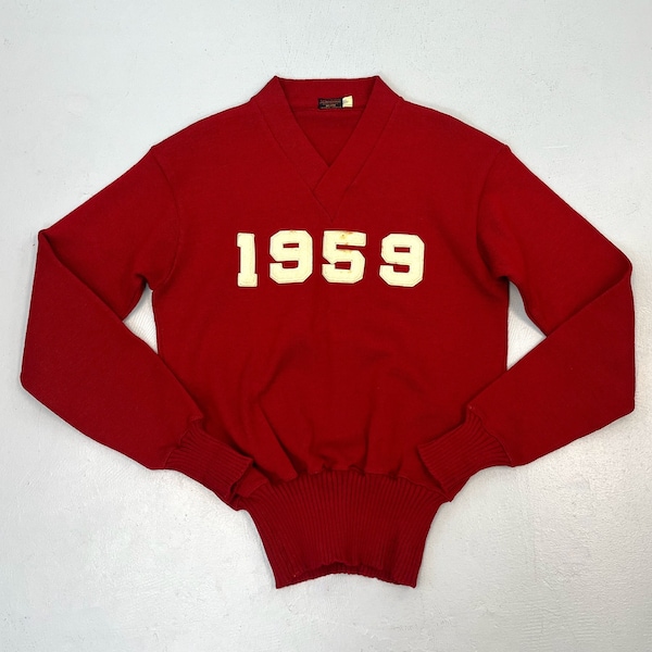 1950s 1959 Wilson Sporting Goods Red Wool Long Sleeve Pullover Letterman Athletic Class Sweater