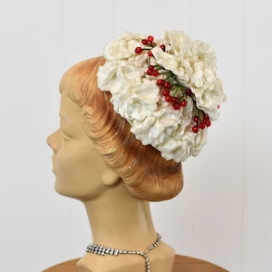 1950s Red Cherries White Fascinator Mini Hat