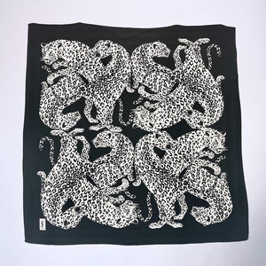 Vintage Yves Saint Laurent Leopard Jaguar Animal Novelty Print Black & White Oversized Silk Designer Scarf
