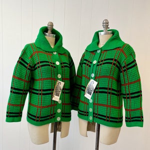 NOS 1960s/1970s Green Plaid Marileena Acrylic Button Up Cardigan Sweater