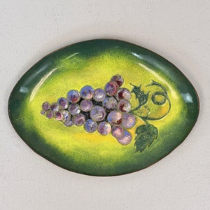 1950s/1960s Enamel on Copper Hand Painted Grapes Fruit Novelty Pattern Mid Century Modern Art Plate Dish Signed