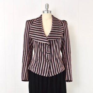 1990s Vivienne Westwood Anglomania Striped Linen Blend Blazer Jacket Blouse