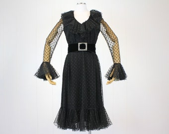 1960s Black Polka Dot Ruffle Dress Deadstock NWT